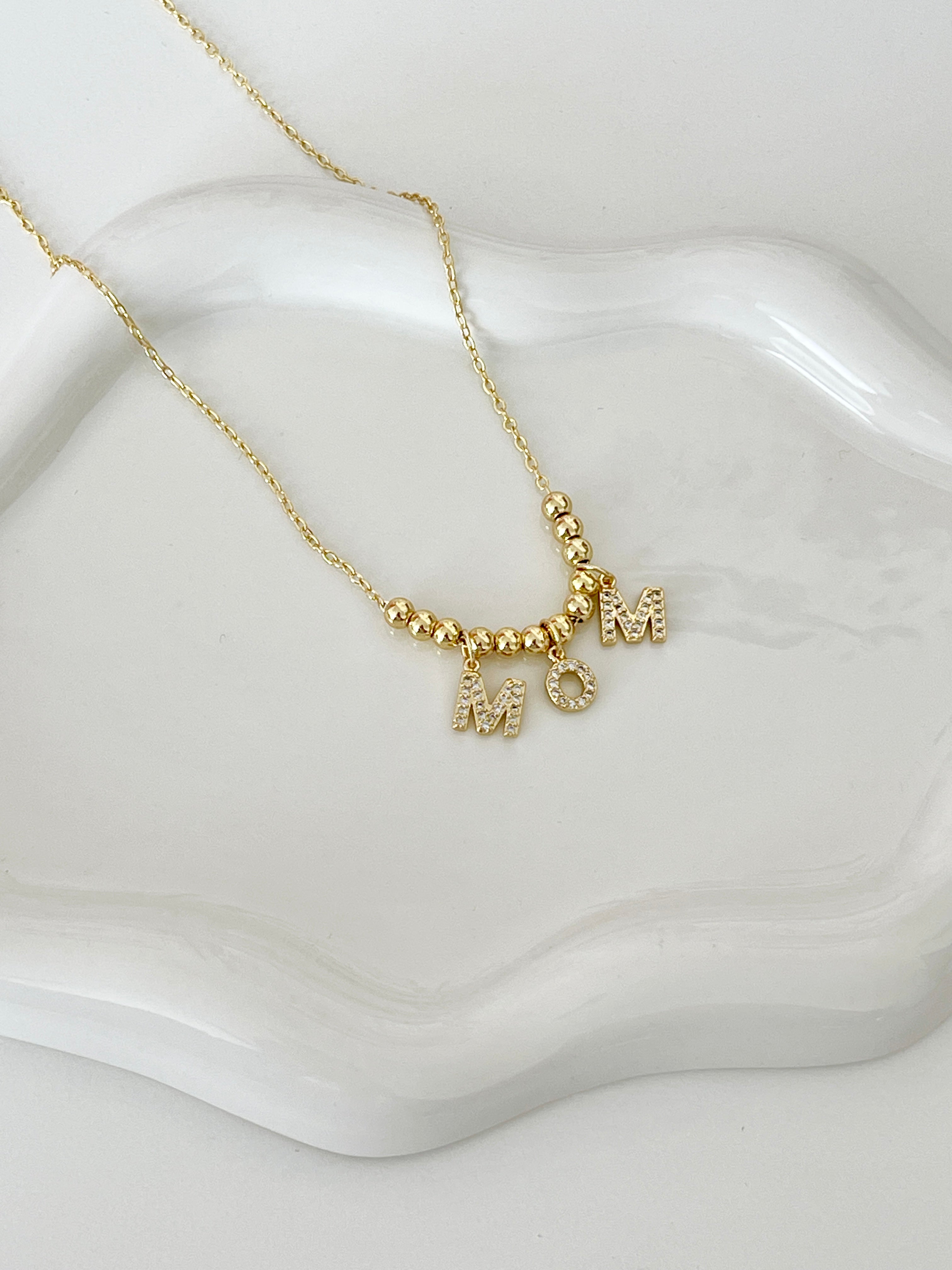 Zirconia Mom Pendant Necklace