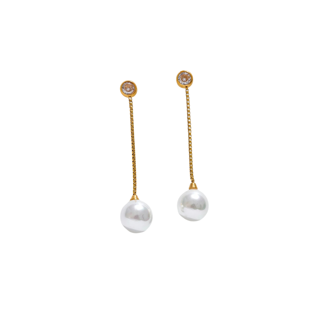 Zirconia Long Pearl Studs Earrings