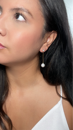 Load image into Gallery viewer, Zirconia Long Pearl Studs Earrings
