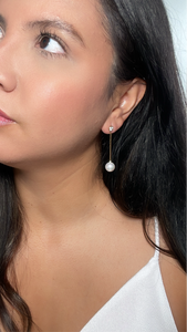 Zirconia Long Pearl Studs Earrings