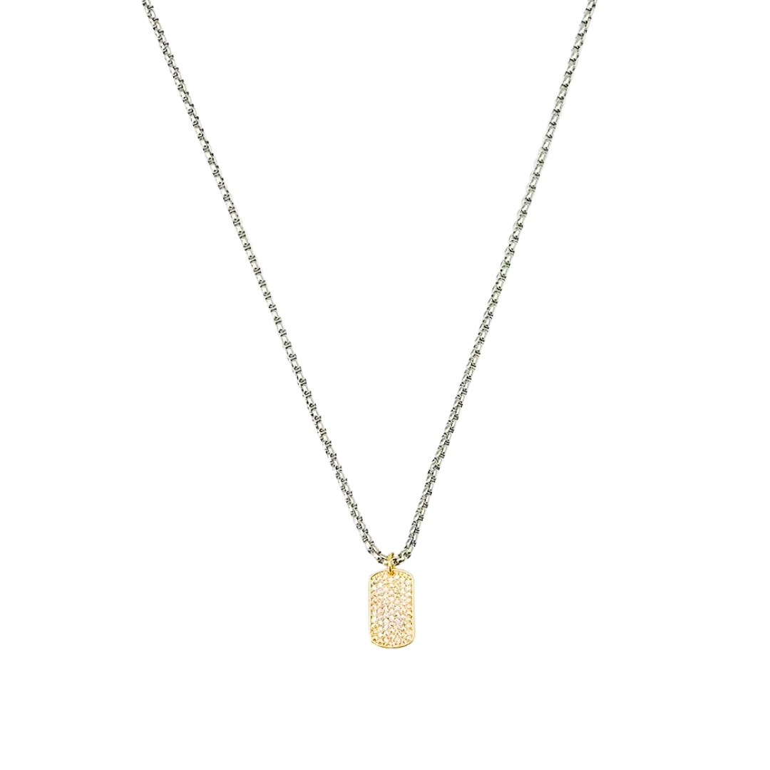 Two Tone Zirconia Tag Pendant Necklace