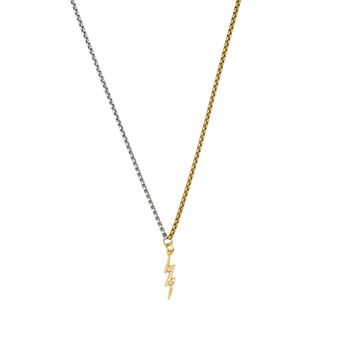 Two Tone Zirconia Thunder Pendant Necklace