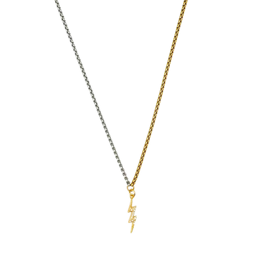 Two Tone Zirconia Thunder Pendant Necklace