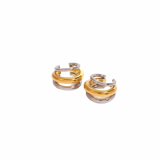 Two Tone Three Hoop Ear Cuff Set