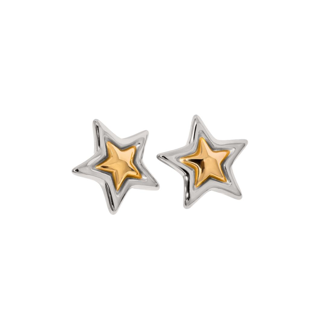 Two Tone Big Star Studs Earrings