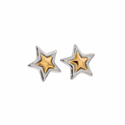 Two Tone Big Star Studs Earrings