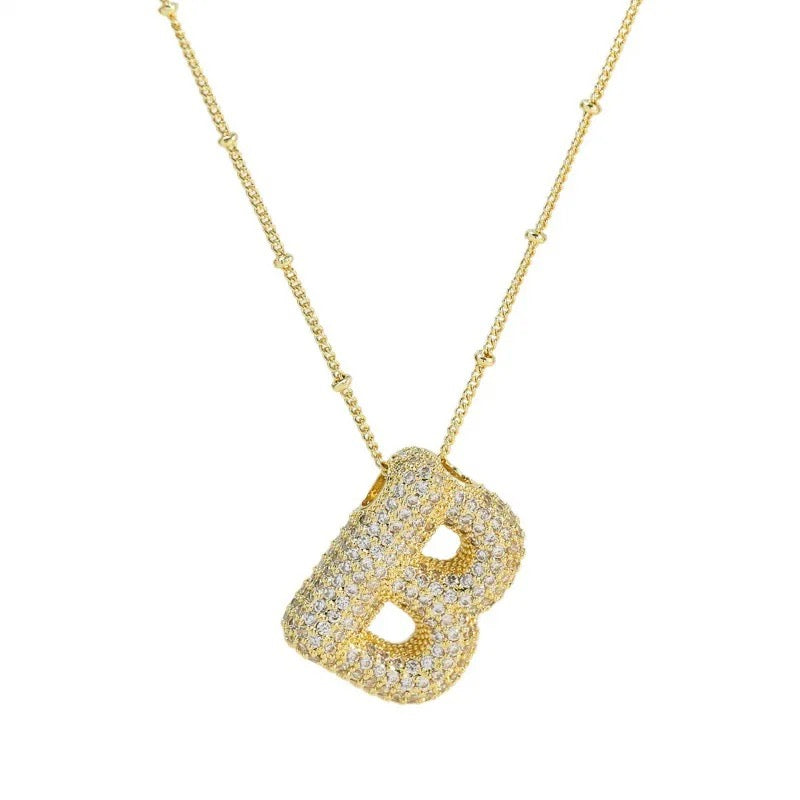 Zirconia Balloon Initial Letter Necklace