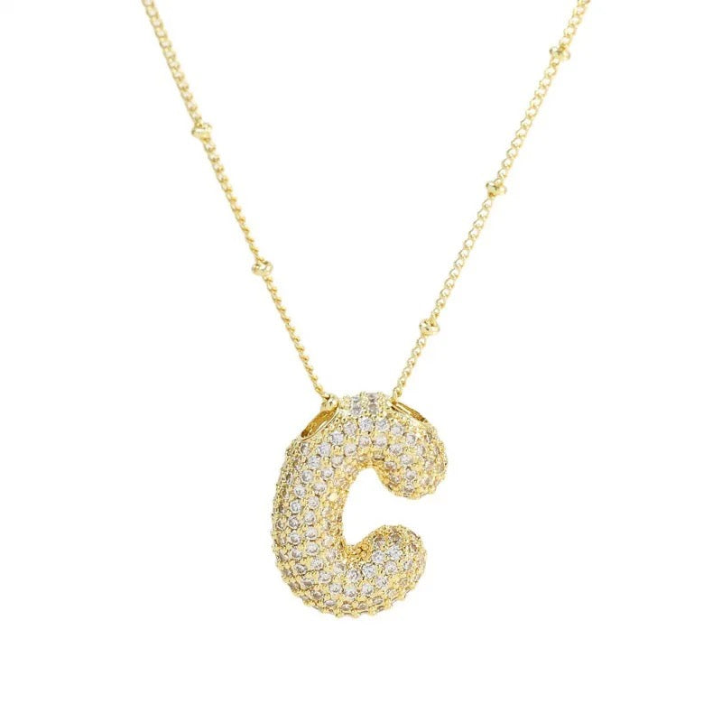 Zirconia Balloon Initial Letter Necklace