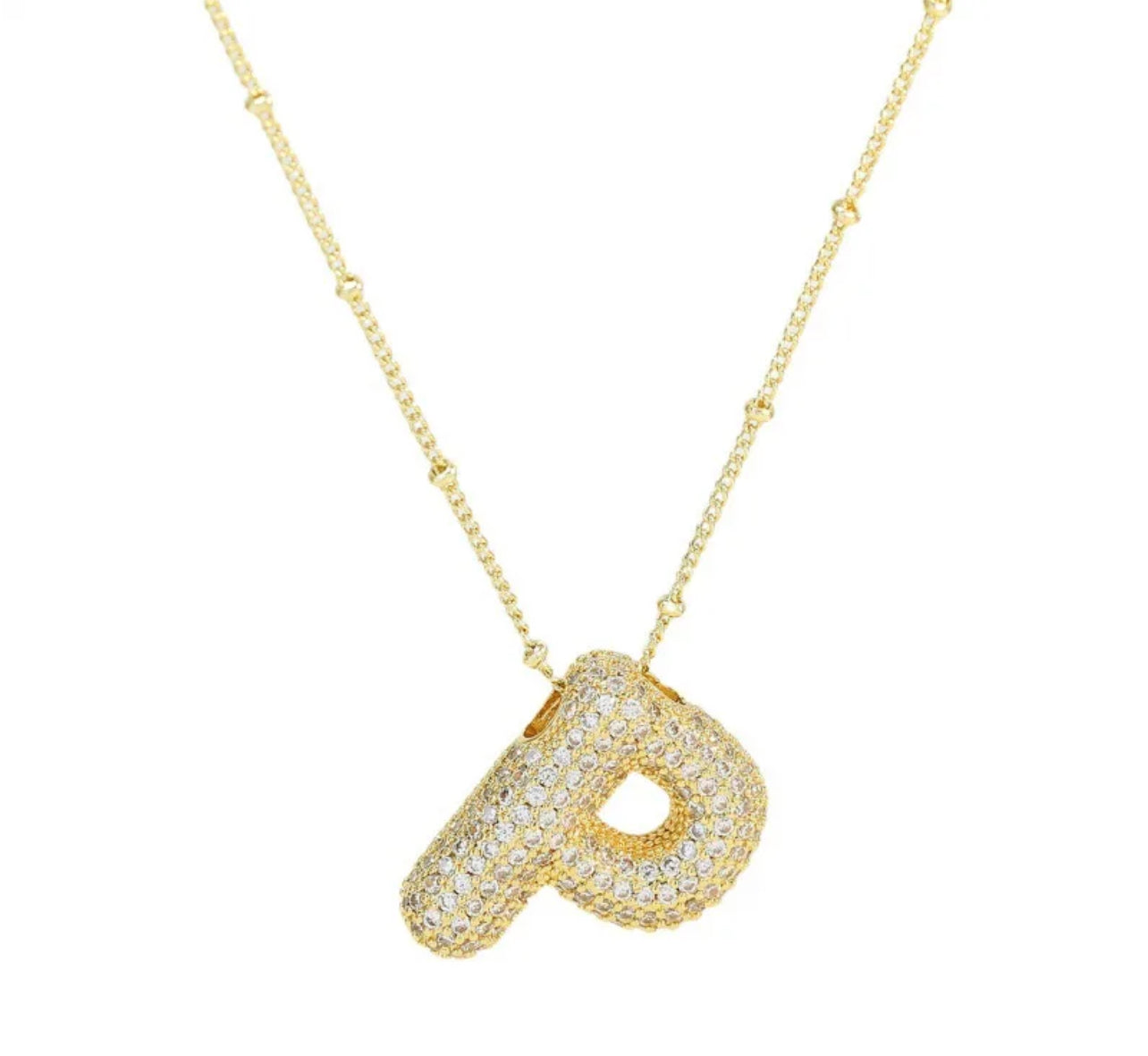 Zirconia Balloon Initial Letter Necklace