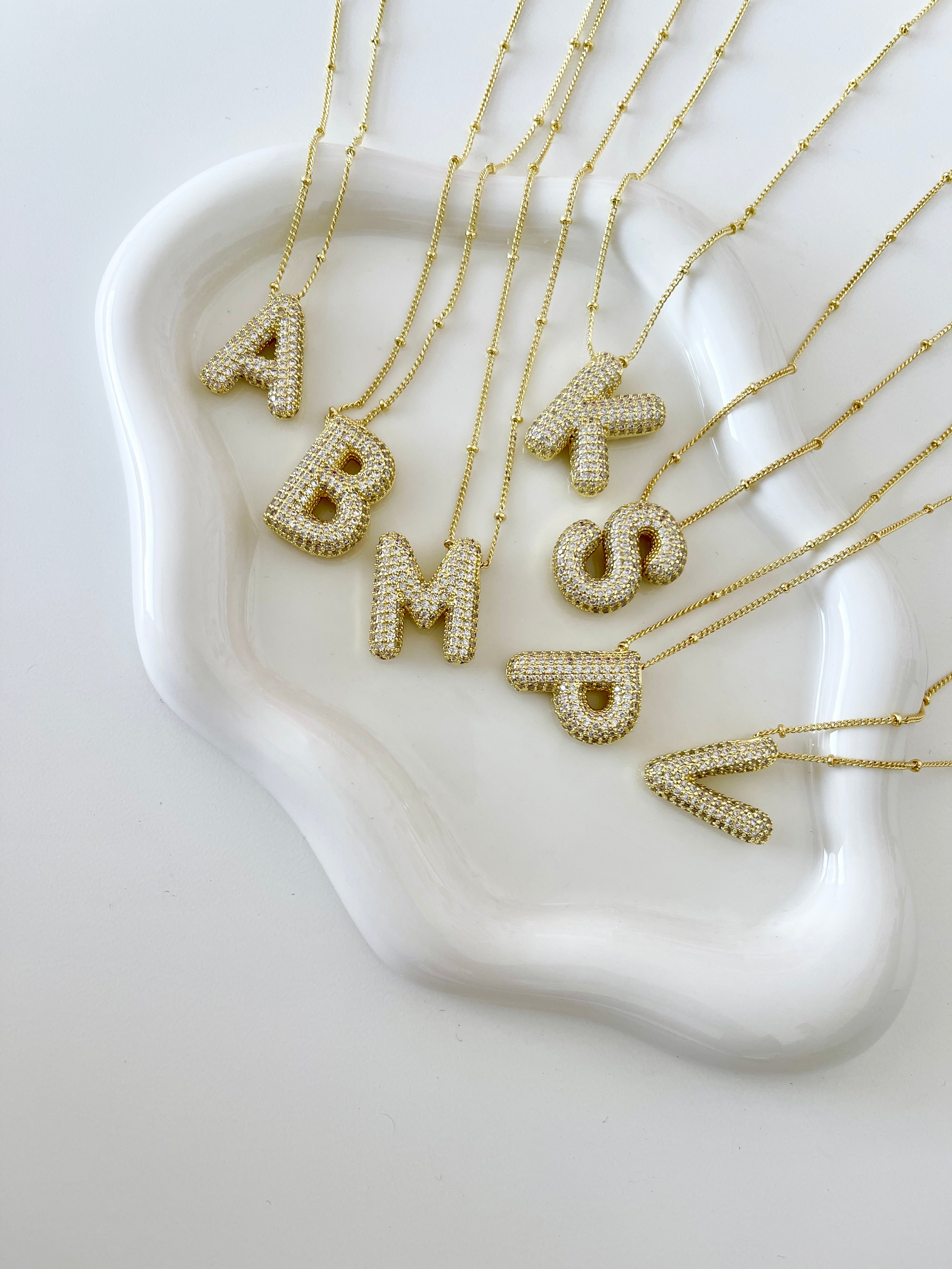 Zirconia Balloon Initial Letter Necklace