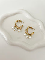 Load image into Gallery viewer, Three Pearls Chic Hoops Studs
