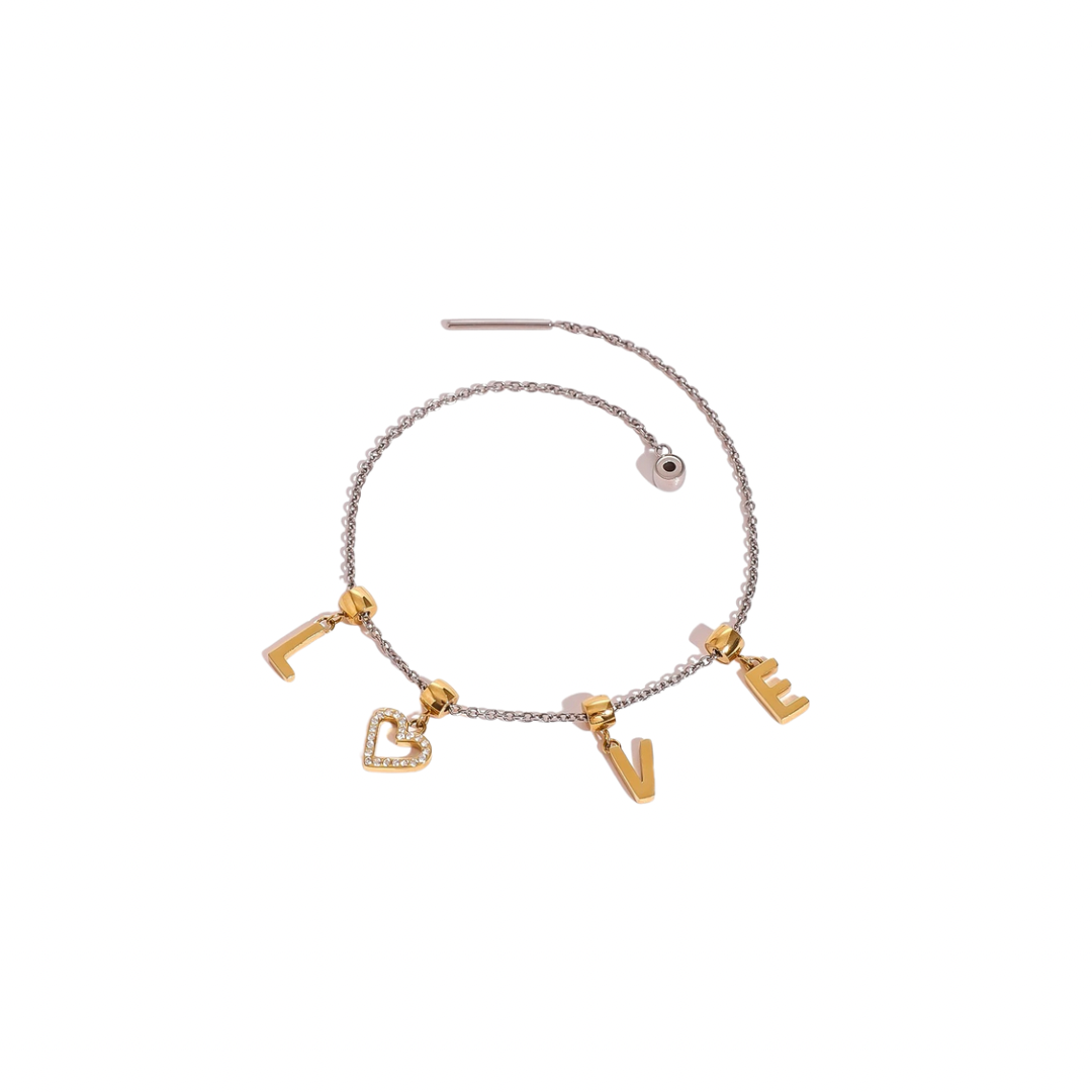 Two Tone LOVE Pendants Bracelet