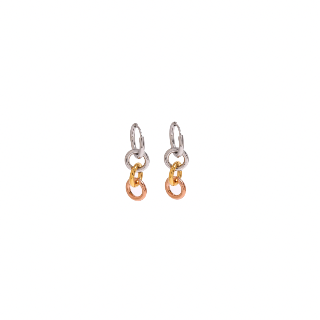 Two Tone Color Block Chain Huggies Earrings