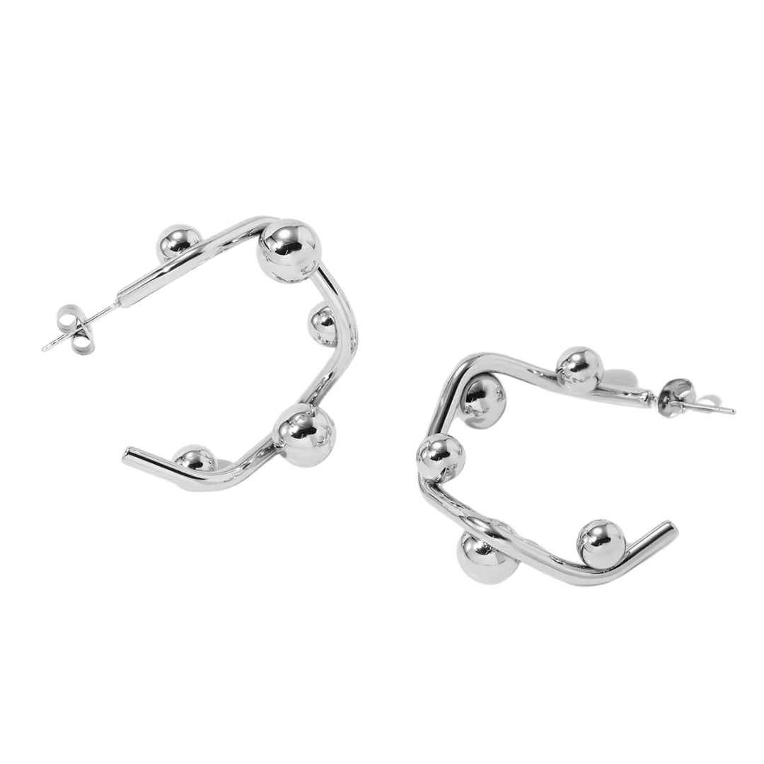 Silver Balls Hoop Studs