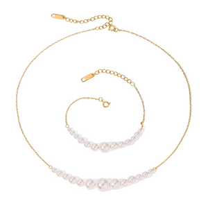 Round Pearls Choker Necklace & Bracelet Set