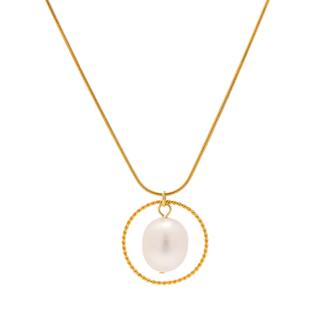 Single Pearl & Circle Pendant Necklace