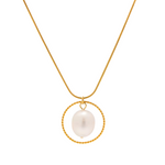 Load image into Gallery viewer, Single Pearl &amp; Circle Pendant Necklace
